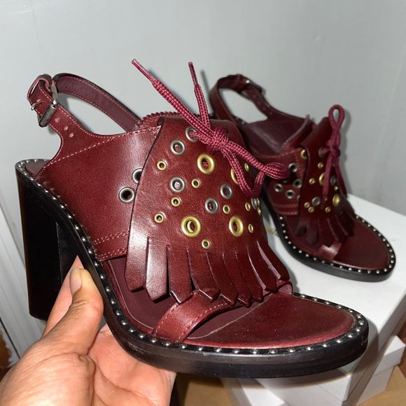 Burberry Leather Fringe Tassel Eyelet Stud Sandals - Picture 2 of 13